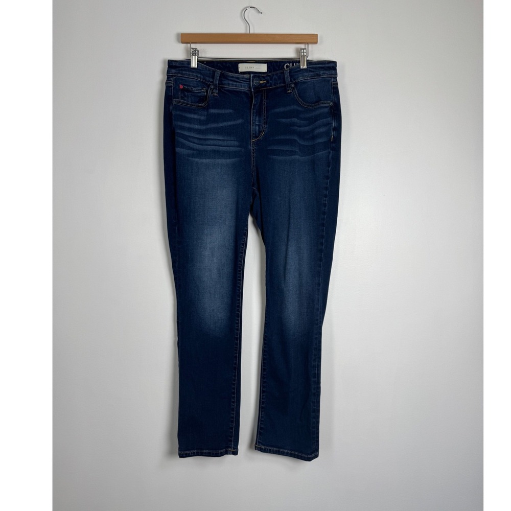 Curvy Fit Slink Jeans‎ Womens 14 Straight Leg Dark Wash Stretch Denim Whiskered